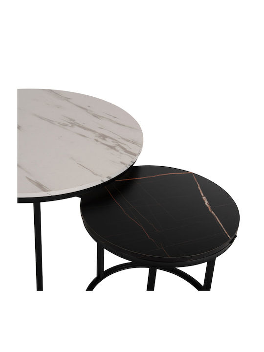 Round Wooden Marble Zigon Set 2 Pieces 80x80x48cm