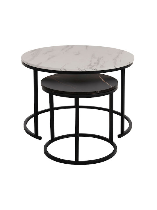 Round Wooden Marble Zigon Set 2 Pieces 80x80x48cm