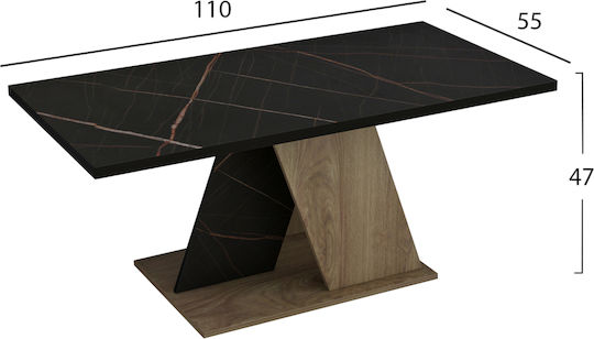 Rectangular Central Coffee Table Dile Wooden Natural-Black W110xD55xH47cm