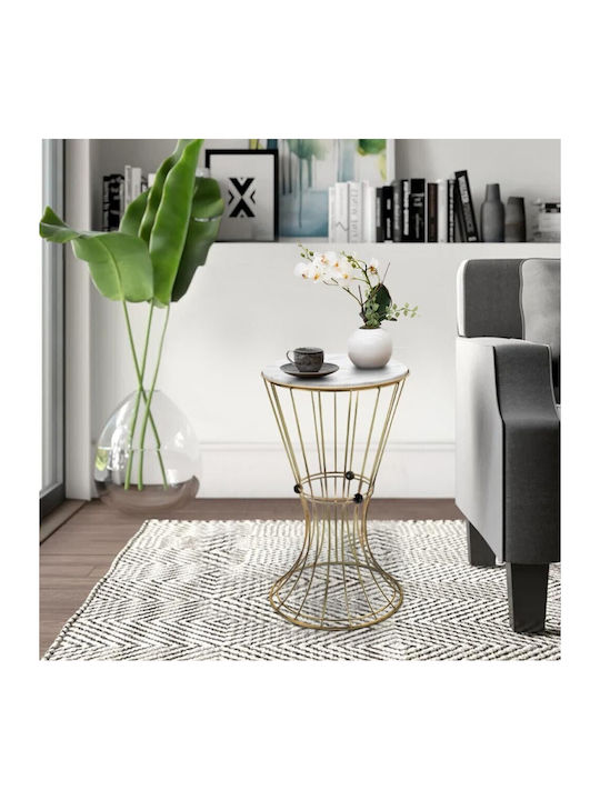 Round Metal Side Table Χρυσό - Λευκό L32xW32xH58cm