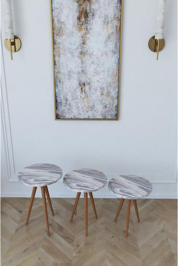 Кръгла Помощна маса Bisi Дървена Grey / Marble face 3бр Ш33.5xД33.5xВ52см.