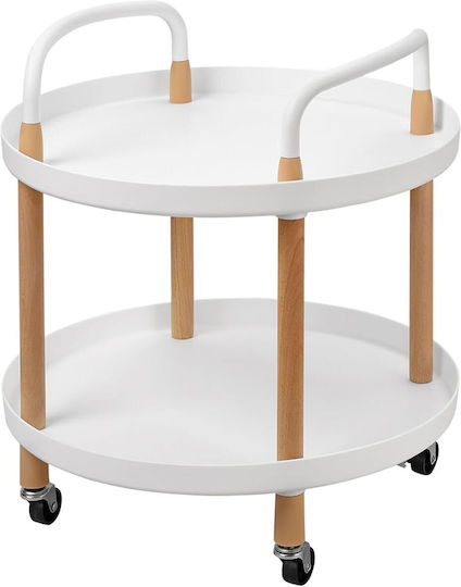 Round Side Metal Coffee Table with Wheels White / Natural W48xL48xH51.5cm