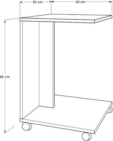Ορθογώνιο Βοηθητικό Τραπεζάκι Shaped Ξύλινο με Ρόδες Λευκό Μ45xΠ35xΥ65εκ.