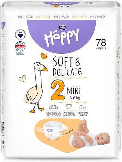 Bella Happy Scutece cu bandă adezivă Soft & Delicate Mini Nr. 2 pentru 3-6kg 78buc