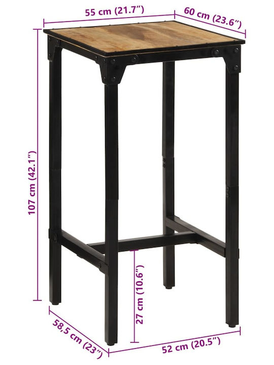 Table Bar from Solid Wood Raw Mango Mango wood masseuse 60x55x107cm