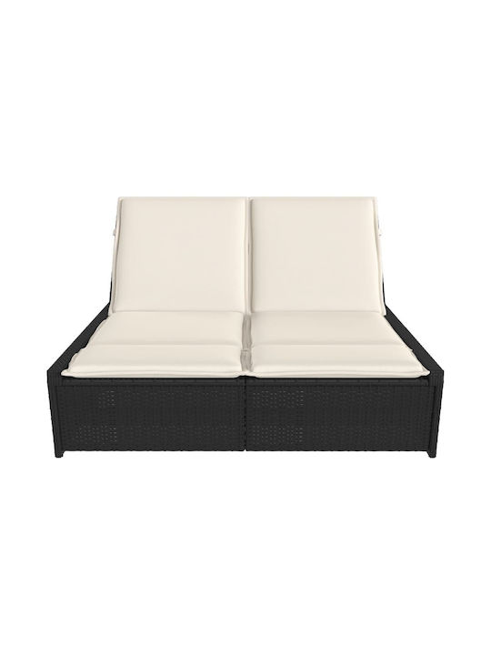 Ξαπλώστρα Διπλή Rattan με Μαξιλάρι Μαύρη 110x200εκ.