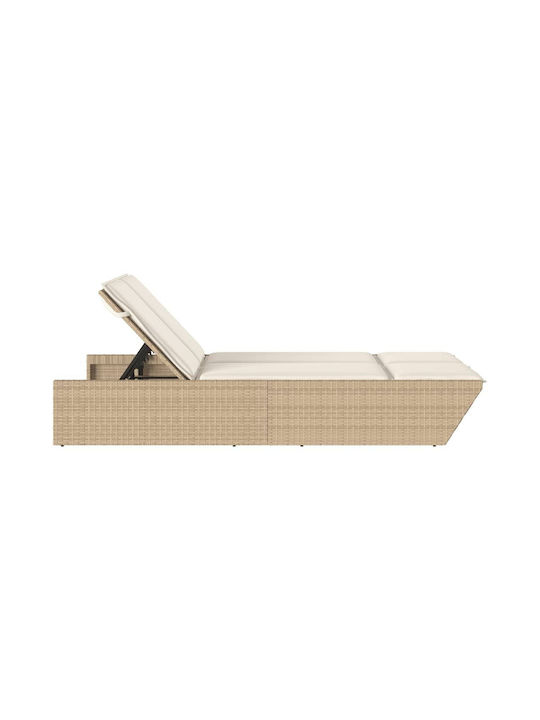Liegestuhl Doppelter Rattan mit Kissen Beige 110x200cm.