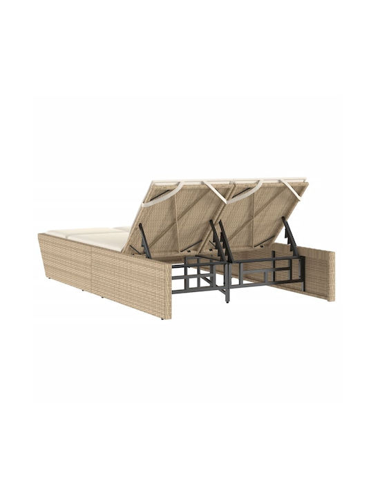 Liegestuhl Doppelter Rattan mit Kissen Beige 110x200cm.