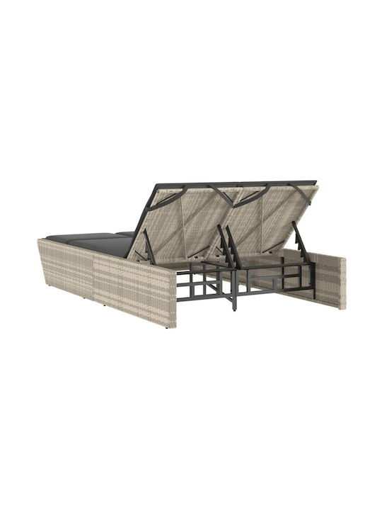 Ξαπλώστρα Διπλή Rattan με Μαξιλάρι Γκρι 110x200εκ.