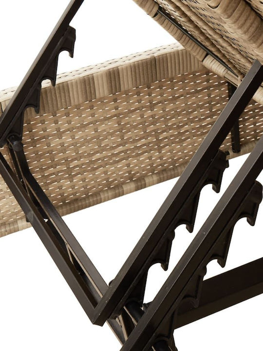 Liegestuhl Doppelter Rattan mit Kissen Beige 110x200cm.