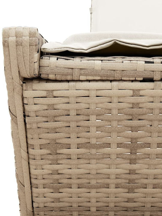 Liegestuhl Doppelter Rattan mit Kissen Beige 110x200cm.