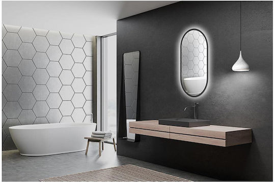 Oval Bathroom Mirror Led made of Metal 50x90cm Black