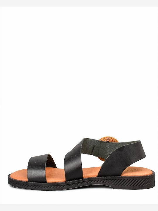 Marila Footwear Leather Women's Flat Sandals in Black Color