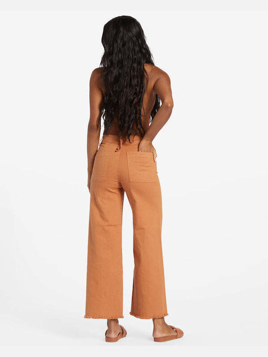 Billabong Damen Hochtailliert Baumwolle Palazzo-Hose in Slim Passform Toffee