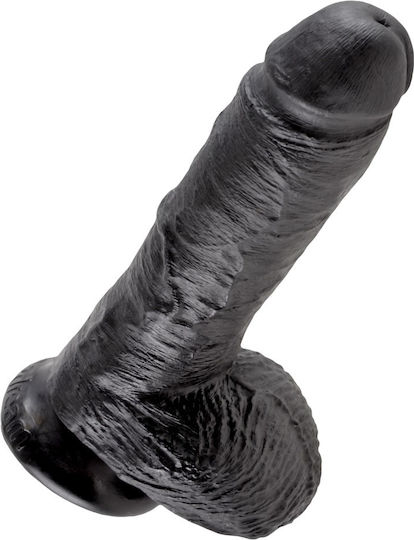 King Cock Realistic Dildo with Scrotum & Suction Cup Black 20cm