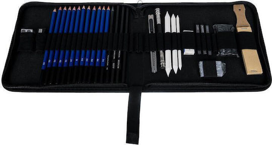Set de desenat și schițat în creion Malatec, accesorii grafit și cărbune, 32 piese
