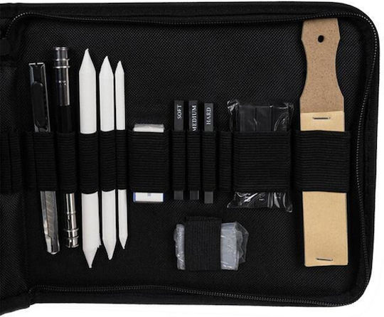 Set de desenat și schițat în creion Malatec, accesorii grafit și cărbune, 32 piese
