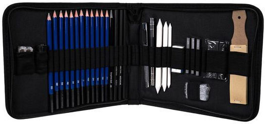 Set de desenat și schițat în creion Malatec, accesorii grafit și cărbune, 32 piese