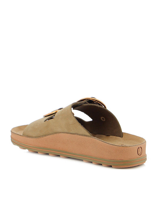 Despoina Leather Women's Flat Sandals Anatomic with Strap Chaki