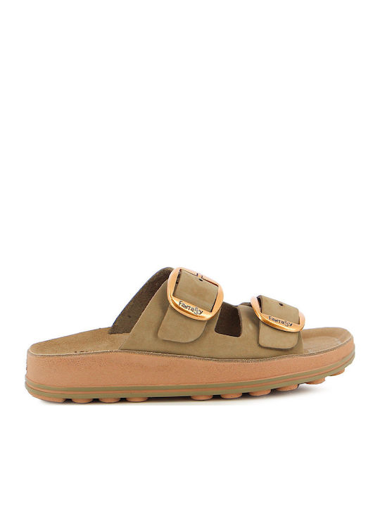 Despoina Leather Women's Flat Sandals Anatomic with Strap Chaki