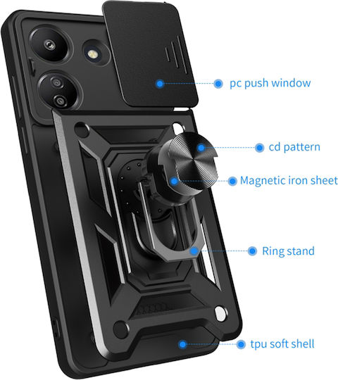 Techsuit CamShield Umschlag Rückseite Silikon / Kunststoff Schwarz (Redmi 13C / Poco C65 4G)