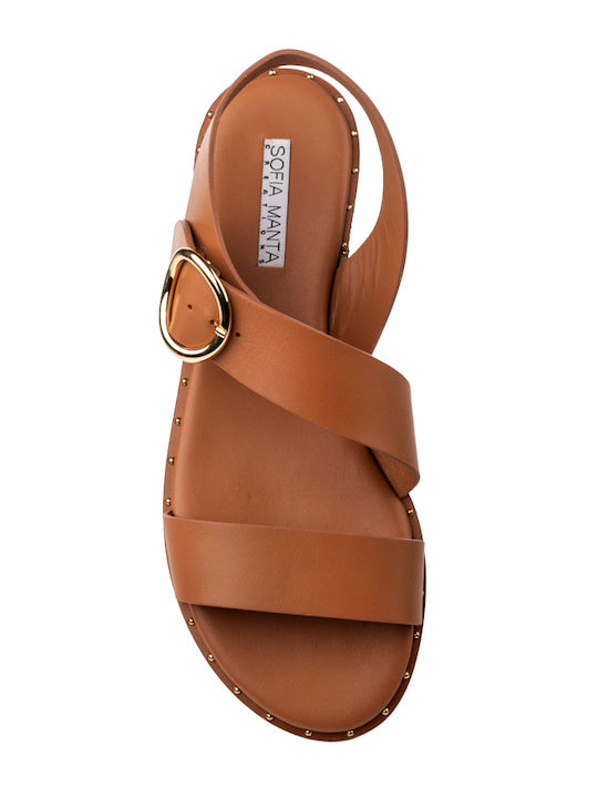 Leather Women's Flat Sandals in Brown Color