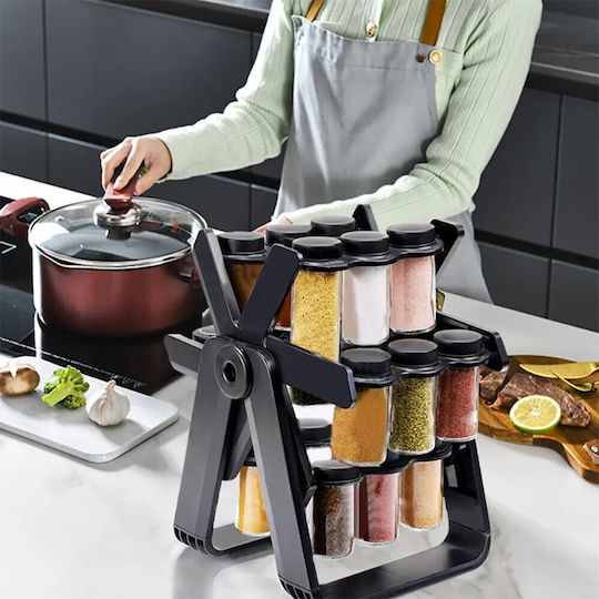 Spice Glass Tabletop Rotating Spice Rack Black