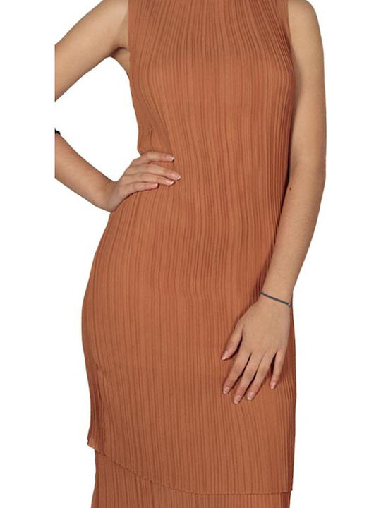 Sommer Midi Damenkleid Braun