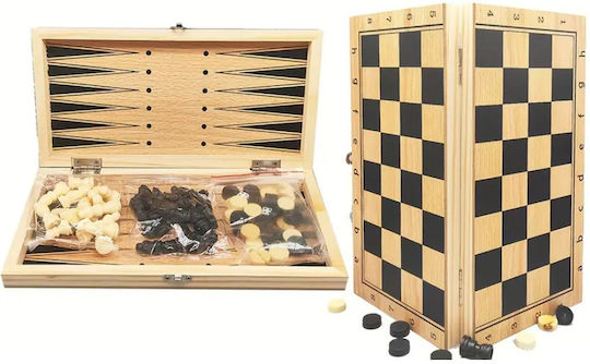 Zola Wooden Chess and Board Game Set Plastic Pieces 2 Dice 23x23 Cm Brown Black
