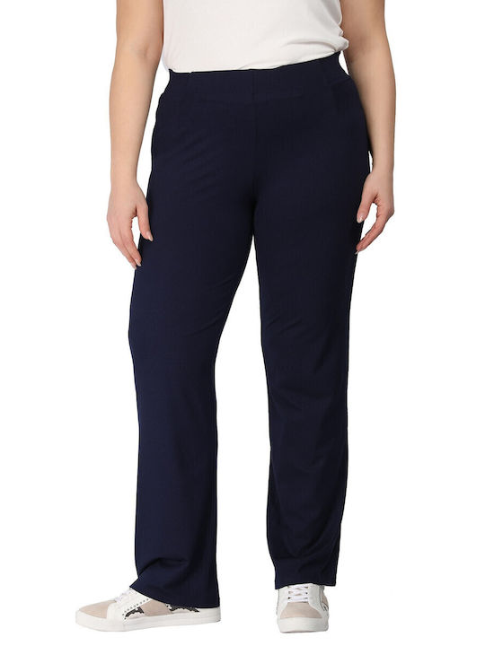 Women's Fabric Trousers with Elastic Blue