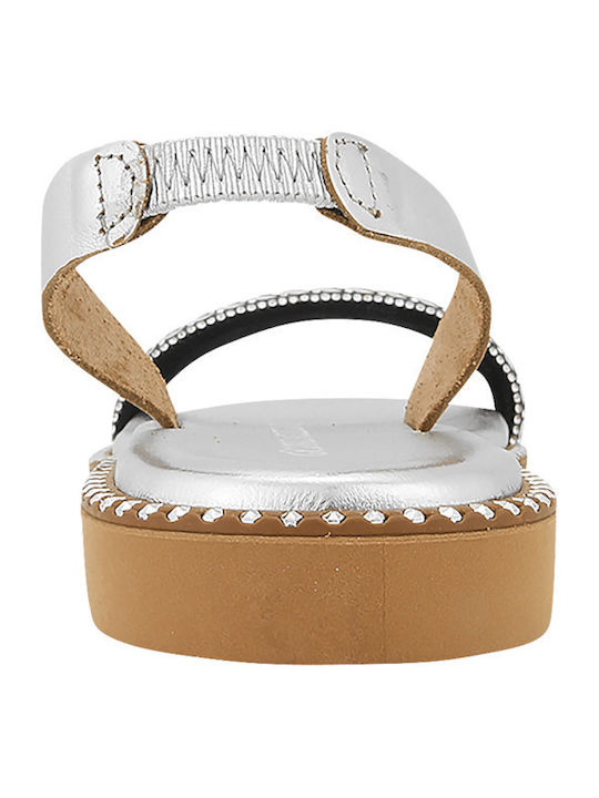 Nishin Leather Women's Flat Sandals in Silver Color
