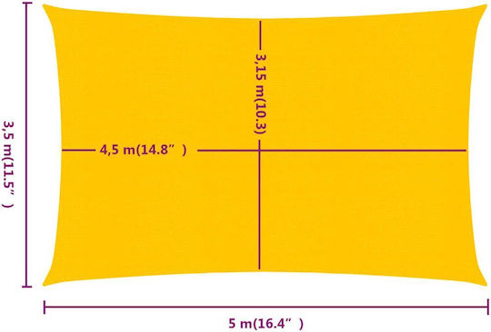 vidaXL Ορθογώνιο Πανί Σκίασης Κίτρινο 3.5x5m 160gr/m²