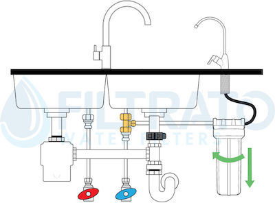 Filtrato WHF14-USA Συσκευή Φίλτρου Νερού Μονή Κάτω Πάγκου Διατομής 1/4'' με Βρυσάκι & Ανταλλακτικό Φίλτρο Pure LRC 2510-P5 0,5μm 57-0030/LRCP5