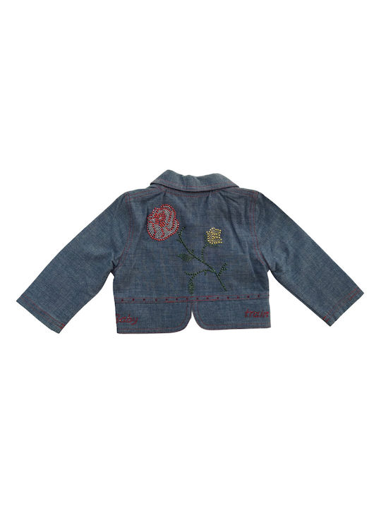 Baby Train Denim Cardigan with Red Floral Design on the Back