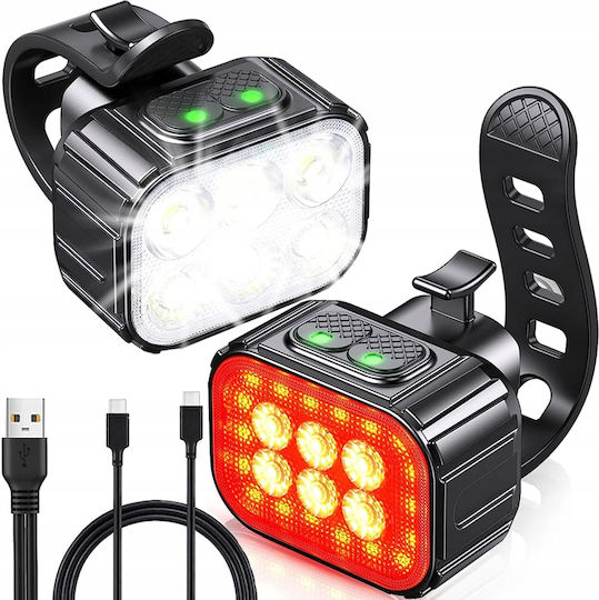 Bicycle Light Set Zola Front Rear Usb Ip65 Usb Type-c Cable Square Pattern 6 Lighting Modes