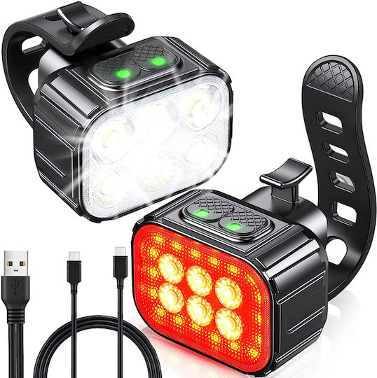 Bicycle Light Set Zola Front Rear Usb Ip65 Usb Type-c Cable Square Pattern 6 Lighting Modes