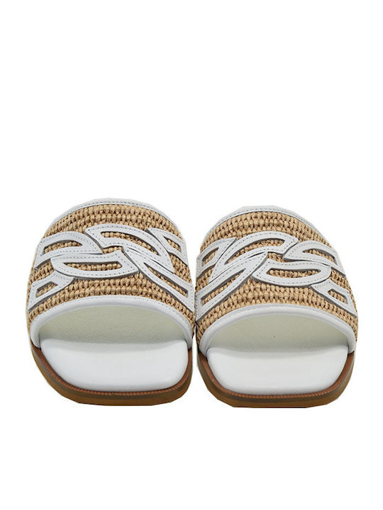 Leather Mules with Heel in White Color