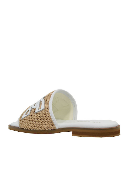 Leather Mules with Heel in White Color