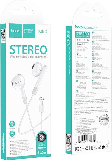 Hoco M93 Earbuds Freihändig Kopfhörer mit Stecker USB-C Weiß