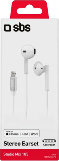 SBS Studio Mix 105 In-ear Handsfree με Βύσμα Lightning Λευκό