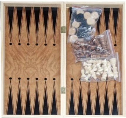Holz Backgammon – Schach – Dame Reiseset 3 in 1 24x24cm 4pxd05