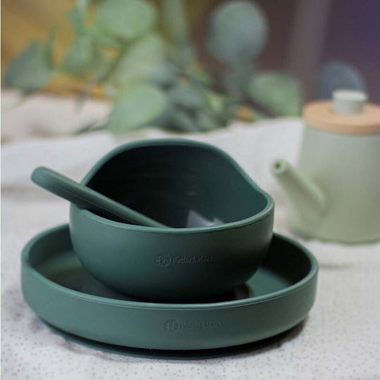 Petite & Mars Feeding Set made of Silicone with Non-slip Base Green for 6+ months