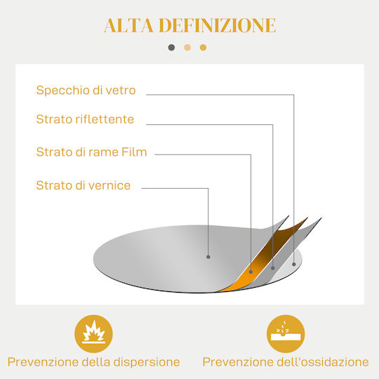 HomCom Oglindă de Perete cu Auriu Ramă din Metalic Diametru 65cm 1buc