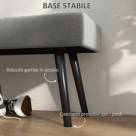 Velvet Upholstered Bench Stool Gray 100x36x45cm
