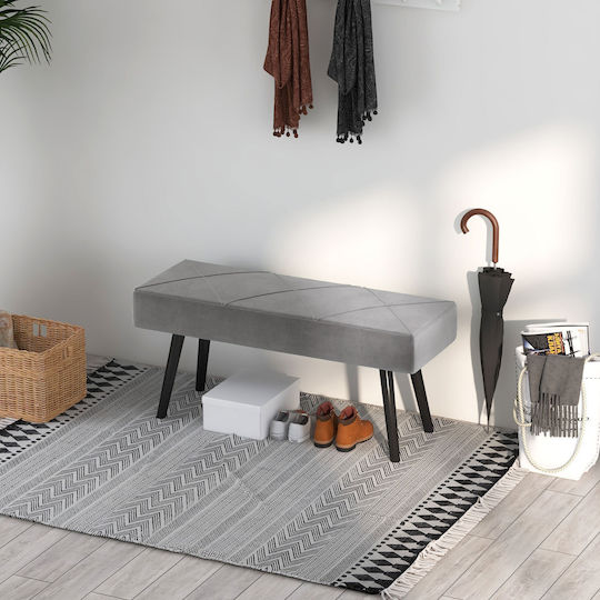 Velvet Upholstered Bench Stool Gray 100x36x45cm