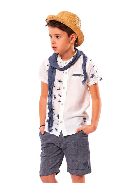 Hashtag Kids Set with Shorts Summer 3pcs Blue Πουκάμισο