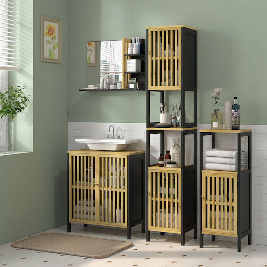 HomCom Банско Огледало с Рафт 45x15см Черен