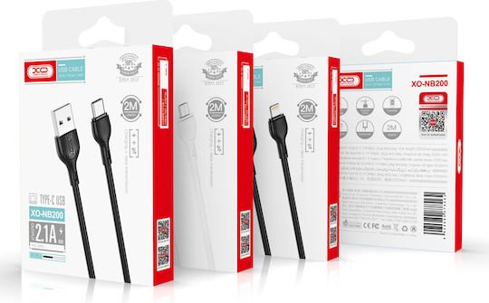 XO Nb200 USB-A to Lightning Cable Λευκό 2m (16.005.0141)