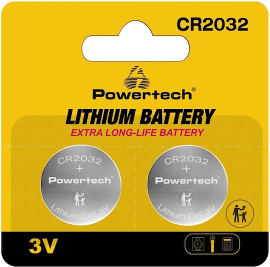 Powertech Μπαταρίες Λιθίου Ρολογιών CR2032 3V 2τμχ