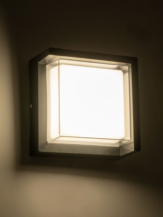GloboStar Apex Square Wall-Mounted Outdoor Ceiling Lamp LED IP65 10W with Natural White Light 17x17x9cm
